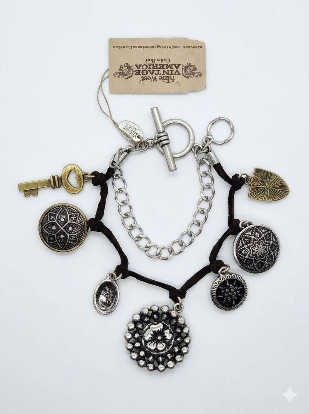 💜NWT Nine West Vintage America Mixed Metal Boho Charm Bracelet
